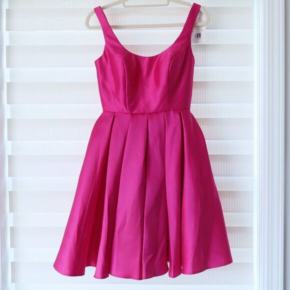 NWT SHERRI HILL pink coctail dress fuchsia 0 mini flare scoop party event summer - Picture 1 of 10